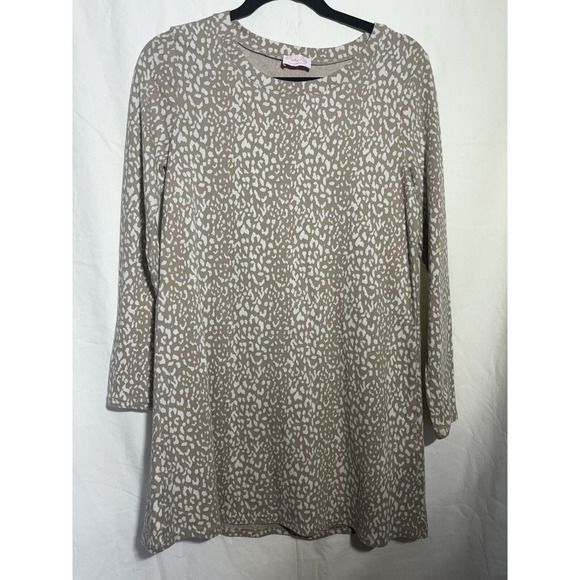 PINK LILY Dress Womens Medium Tan White Animal Print EUC‎ B6 - Picture 1 of 5